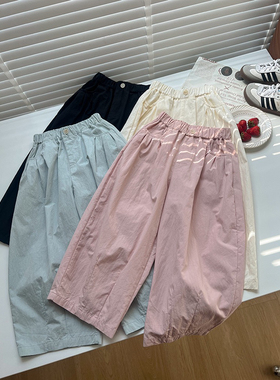 女童裤子2025夏季儿童韩版纯色棉质防蚊裤拼接休闲裤