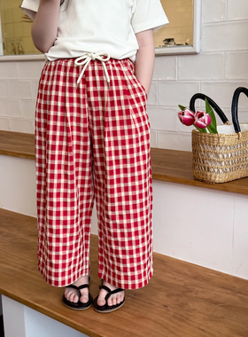 童裤2025夏季女童韩版格子直筒裤儿童休闲复古格纹长裤子