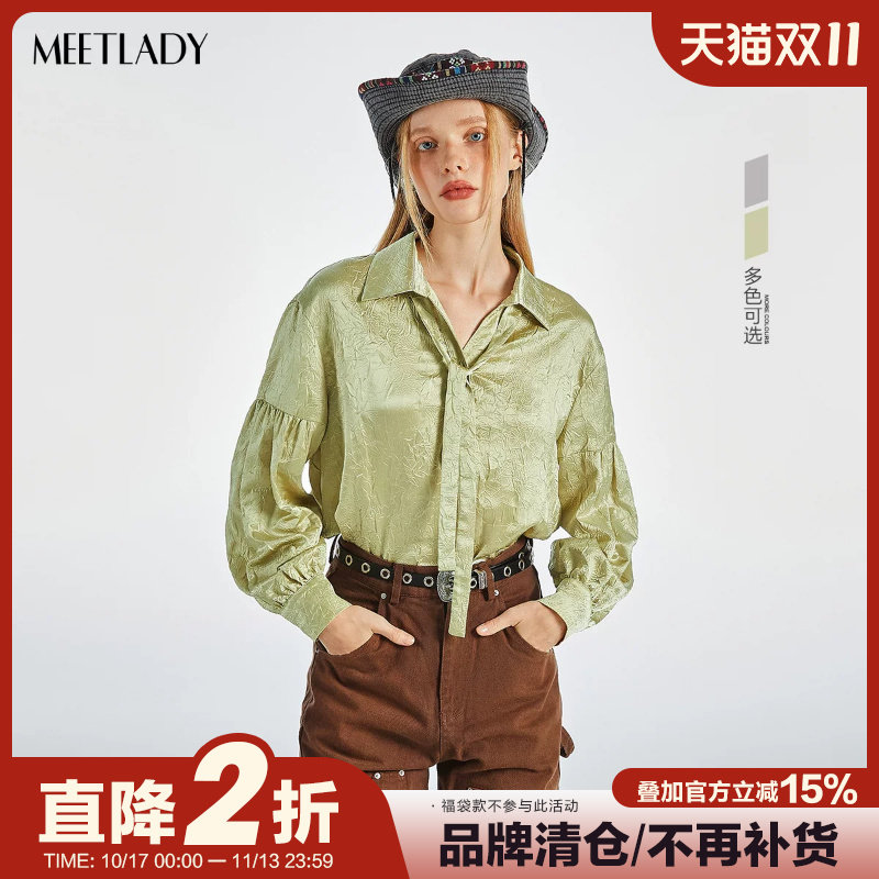 MEETLADY法式复古肌理感雪纺衫女春秋装宽松设计小众长袖上衣女