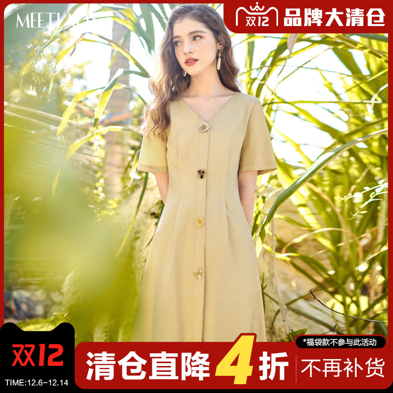 复古短袖连衣裙新款中长款裙子