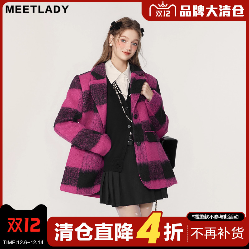 粗呢格纹西服设计感单排短款