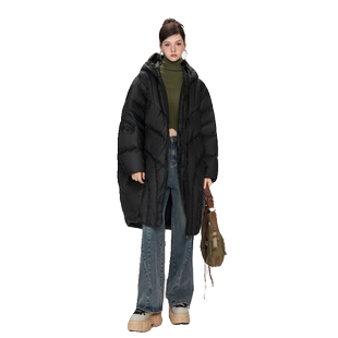 MEETLADY保暖面包服冬装外套女2023冬新白鸭绒连帽中长款羽绒服女