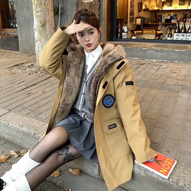 派克服女冬季2025新款加绒加厚仿皮草长款外套皮毛一体可拆卸内胆