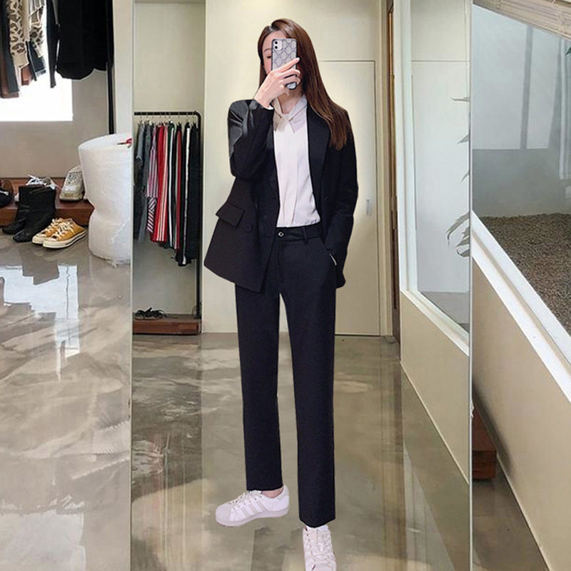 职业西装套装女秋冬时尚黑色西服ol工作正装大学生气质面试衣服女