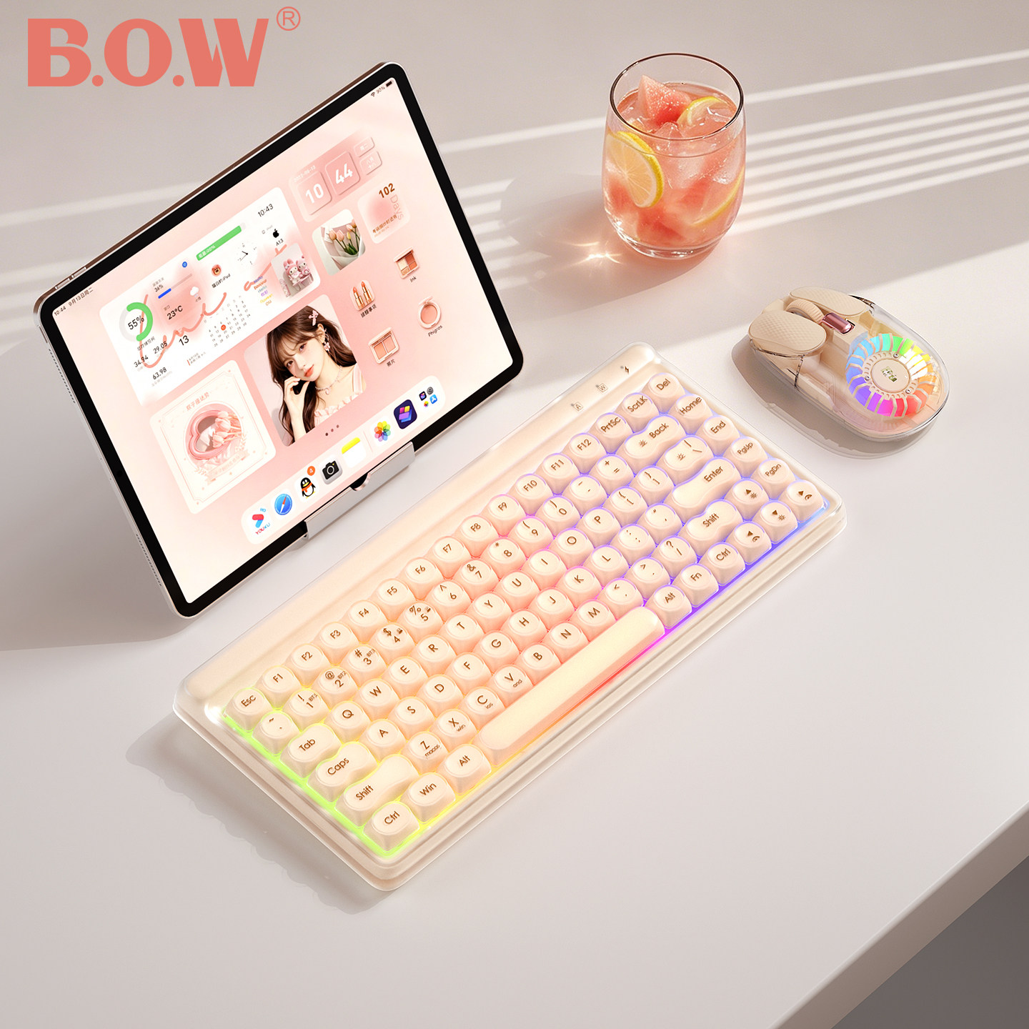 BOW 粉底液无线蓝牙三模键盘鼠标套装手机平板iPad电脑通用静音图片