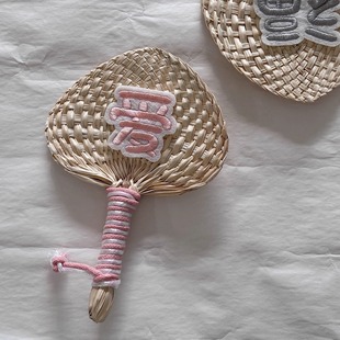 Two 布贴手工扇子创意 miles原创小众手工蒲扇草编扇子中国风夏季