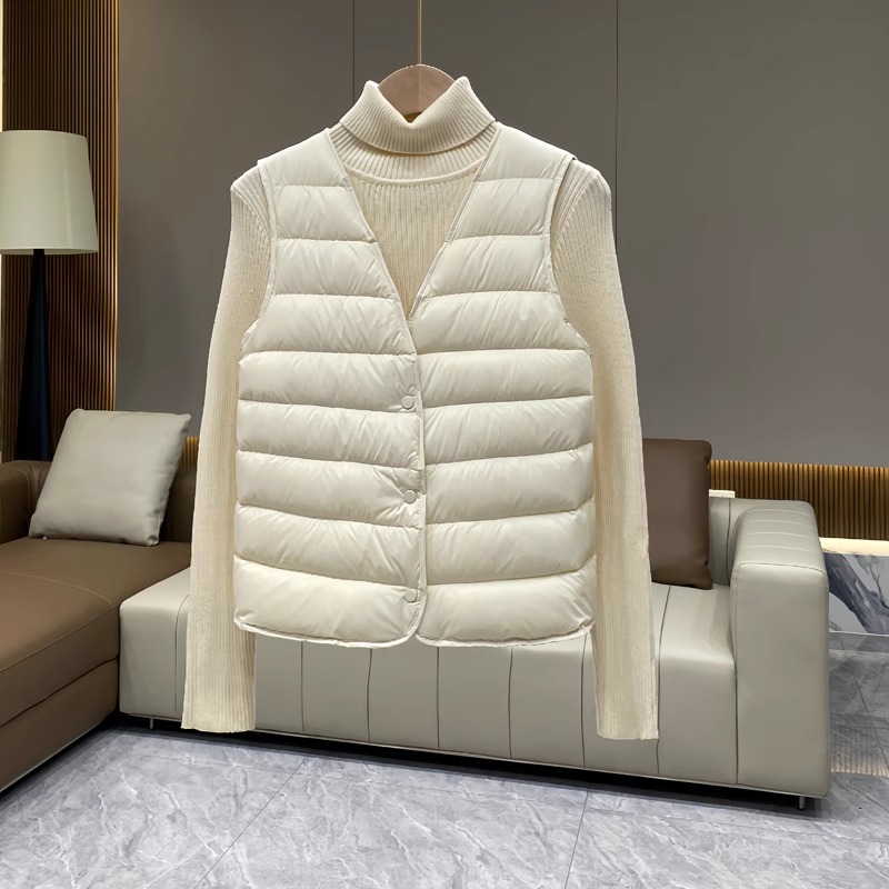 轻薄内胆羽绒服女保暖背心短款V领内穿薄款夹棉马甲外套~外贸清仓