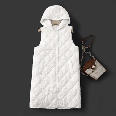 白色中长款连帽马甲女外穿秋冬棉服内搭内胆羽绒棉背心~清仓特价
