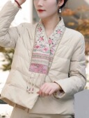 棉衣外套V领 新中式 国风复古刺绣保暖短款 新款 清仓 羽绒棉服女冬季