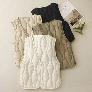 内搭轻薄保暖羽绒背心女秋冬新款 现货清仓 打底内胆V领贴身短马甲