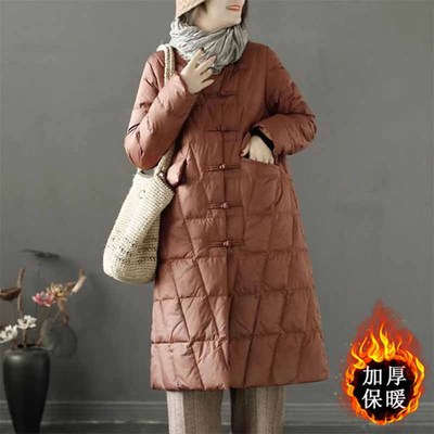 中式复古国风盘扣中长款棉服女冬季保暖风衣夹棉衣外套~清仓捡漏