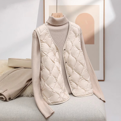 冬季轻薄羽绒棉马甲内胆女内搭显瘦小个子v领背心短外套~清仓特价
