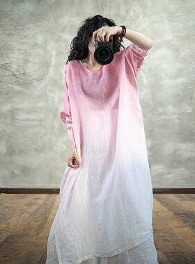 文艺长袖苎麻连衣裙女春夏新款