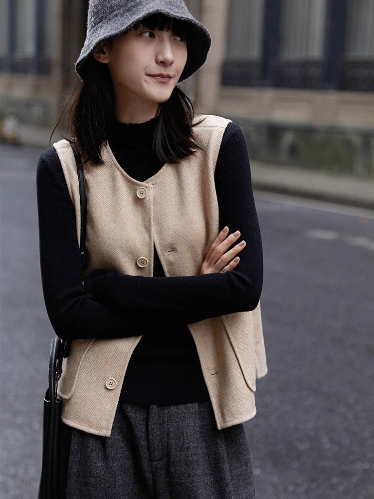 清仓捡漏~高级感毛呢马夹女装外搭背心马甲无袖外套春秋开衫上衣