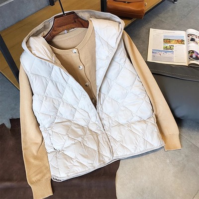 轻薄羽绒棉马甲女2025年短款连帽大衣内搭内胆菱格保暖马夹~清仓