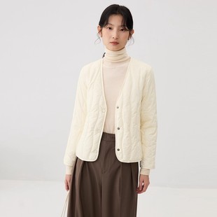 长袖内胆女保暖V领轻薄款大衣内搭打底短款棉衣秋冬夹棉外套棉服