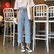 Phiên bản mùa thu Hàn Quốc của hoa đơn giản 苞 thun nữ eo cao rộng hoang dại 9 chiếc quần jeans ống rộng quần dài - Quần jean