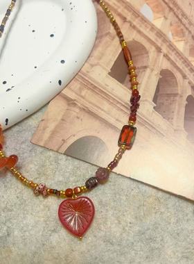 项链红绿撞色琉璃捷克琉璃爱心