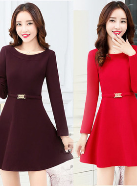 深依度2023秋装新款女装春秋装春秋季羊毛呢子长袖连衣裙  Y1686