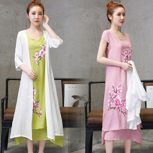 女装 大码 春夏季 时尚 深依度2023夏装 精品棉麻两件套套裙 新款