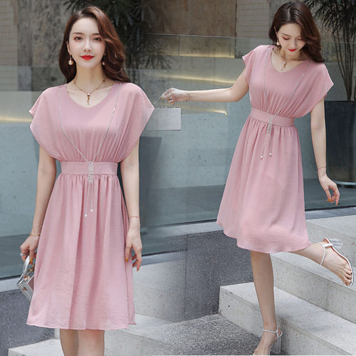 深依度大码优雅短袖修身风连衣裙