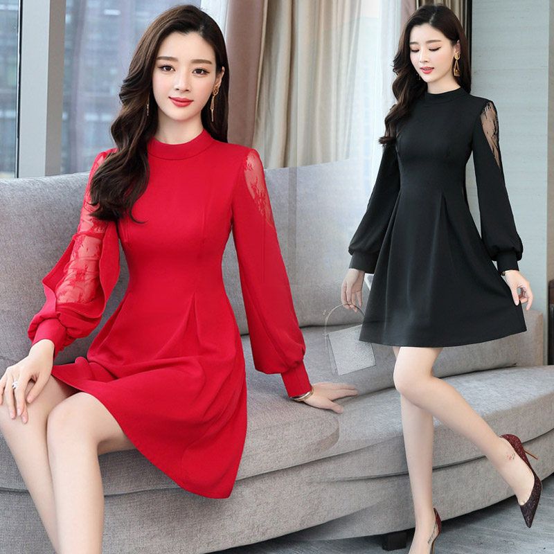 深依度2023春装新款大码女装春秋季时尚优雅修身女款连衣裙 913