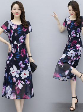 深依度2023夏装新款女装时尚优雅名媛短袖印花连衣裙 81233 FK-W