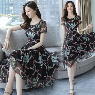 夏季 中长裙子短袖 印花连衣裙 深依度2023夏装 女装 5035 新款