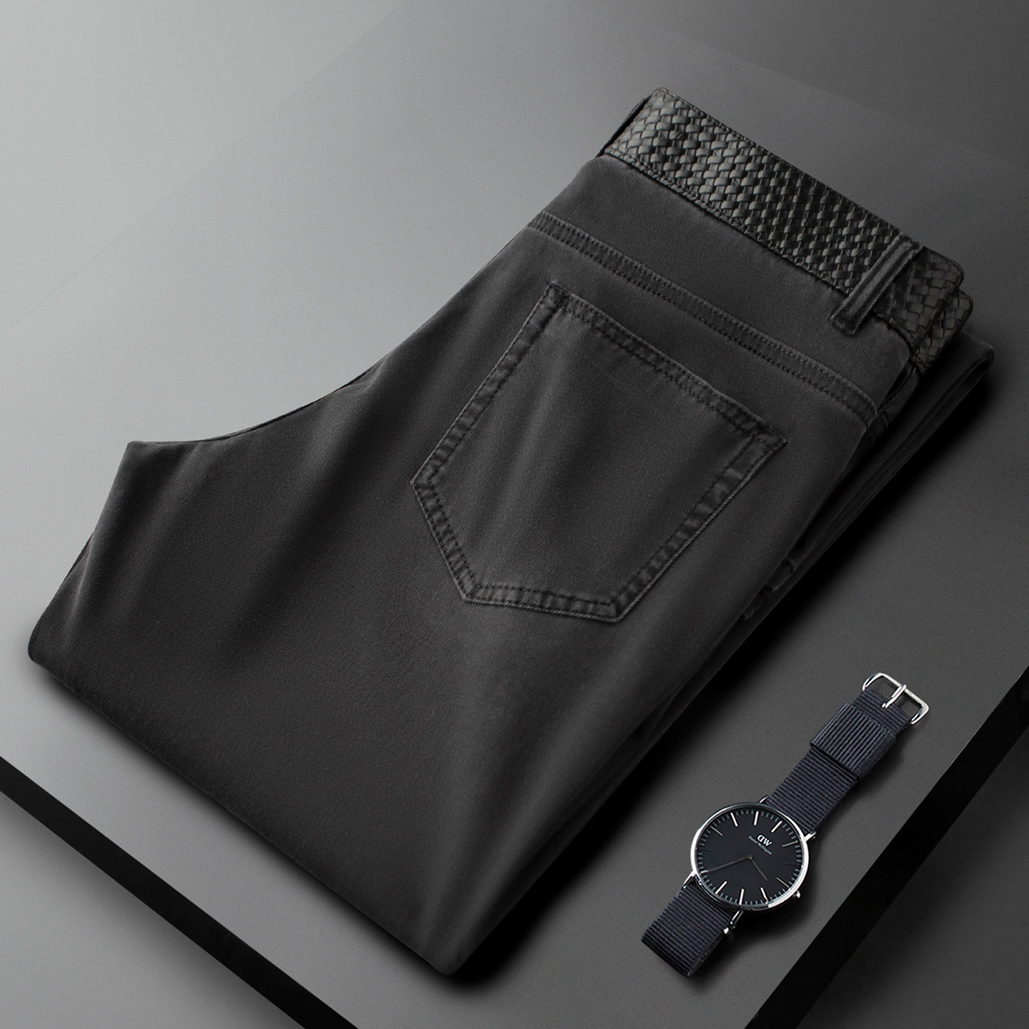 轻奢夏季薄款弹力高端欧货黑色牛仔裤男修身小直筒商务休闲裤男士