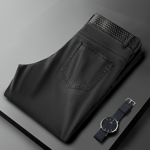 轻奢夏季薄款弹力高端欧货黑色牛仔裤男修身小直筒商务休闲裤男士