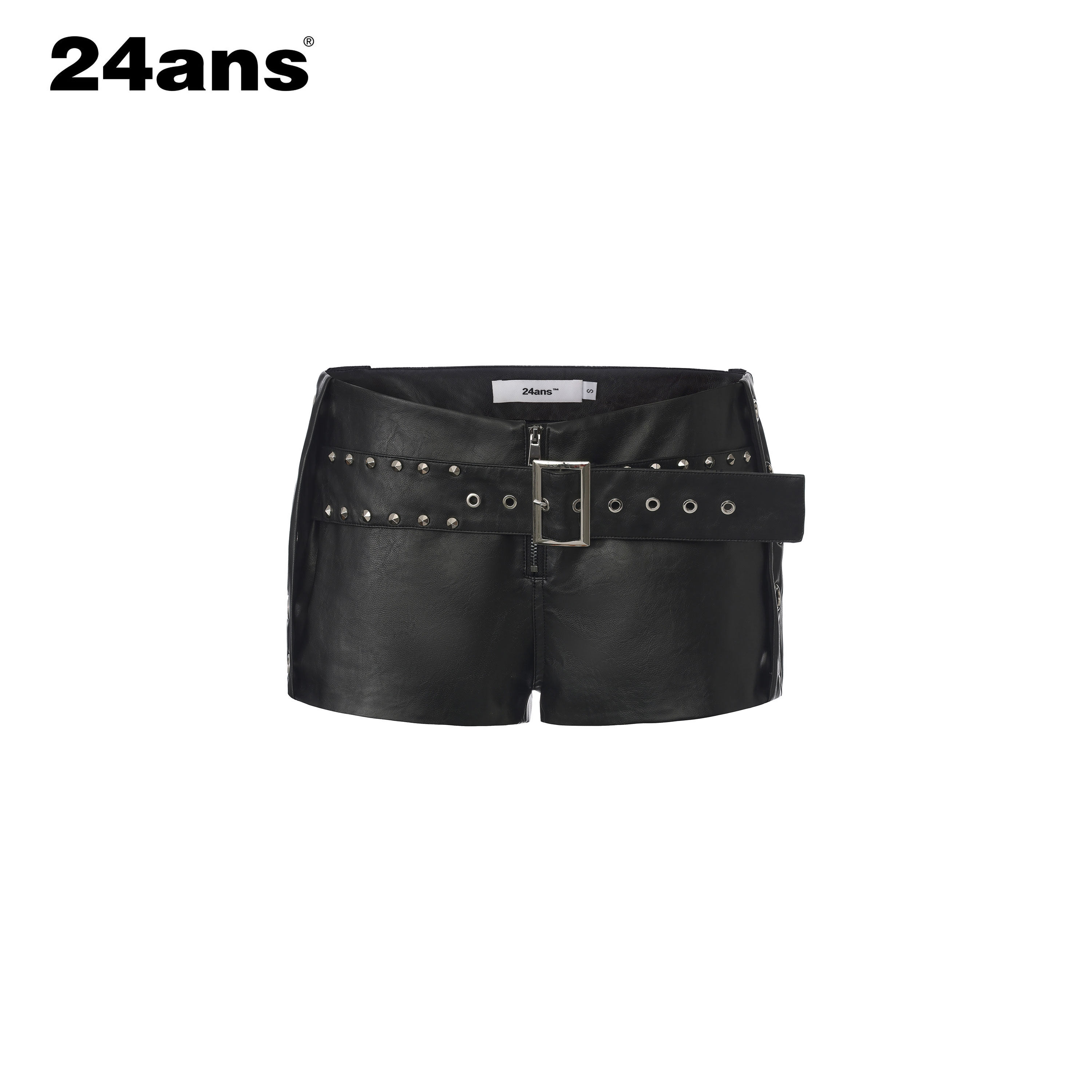 24ANS LTD 轻亚punk皮裤⑴ 手工铆钉 ⑵绑带装饰⑶层次皮带设计
