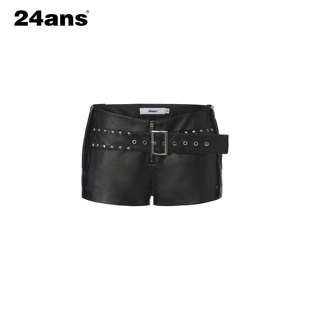 24ANS LTD 轻亚punk皮裤⑴ 手工铆钉 ⑵绑带装饰⑶层次皮带设计