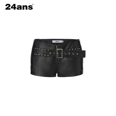 24ANS LTD 轻亚punk皮裤⑴ 手工铆钉 ⑵绑带装饰⑶层次皮带设计