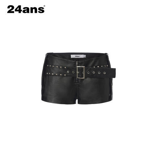 24ANS LTD 轻亚punk皮裤⑴ 手工铆钉 ⑵绑带装饰⑶层次皮带设计