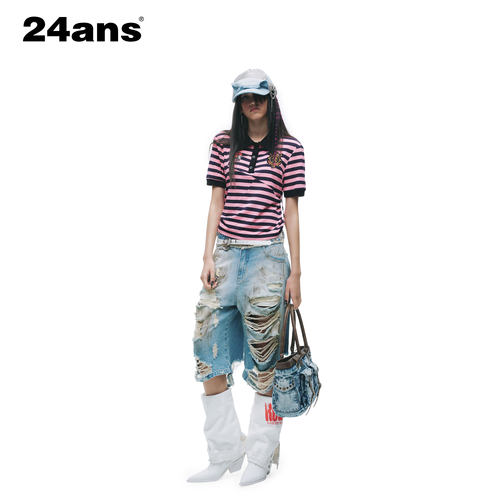 24ANS LTD 朋克grunge短袖⑴定制绣标⑵抽绳调维度⑶拼接面料设计