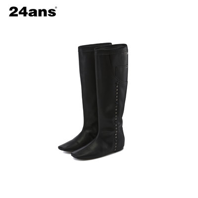 24ANS LTD 平底来了! 百搭方头裤兜口袋铆钉平底靴内含增高鞋垫