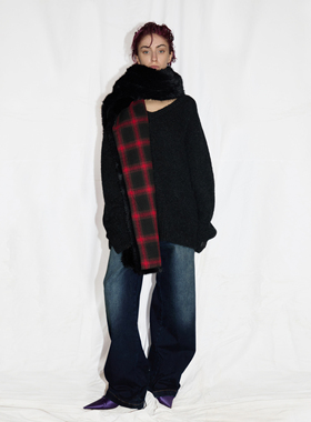 24ans 含羊驼+羊毛 围脖和毛衣独立分开的宽松针织衣 灰/枣色