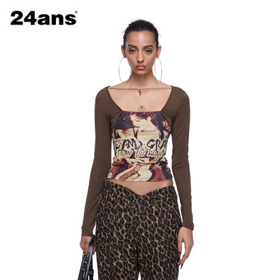 24ans 【叶舒华同款】两色可拆卸项链 拼接弹力打底上衣