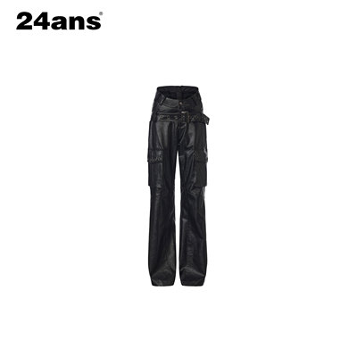 24ANS LTD 朋克grunge皮裤⑴皮带装饰⑵风琴袋设计⑶oversize