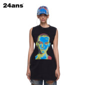 人像耳钉印花长袖 24ans 露肩两穿宽松T恤 shirt punk Portrait