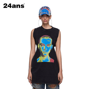 punk 人像耳钉印花长袖 Portrait shirt 露肩两穿宽松T恤 24ans