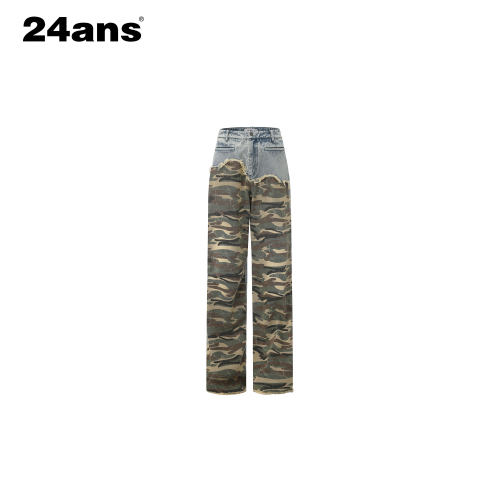 24ANS LTD 朋克grunge牛仔⑴迷彩面料拼接⑵破坏毛须边⑶酵素精洗
