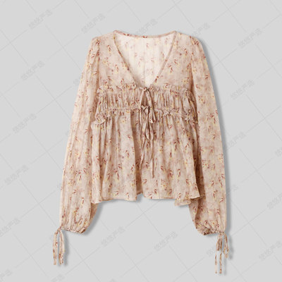 【品牌订单】珩绣秋法式褶皱设计长袖衬衫上衣 770135