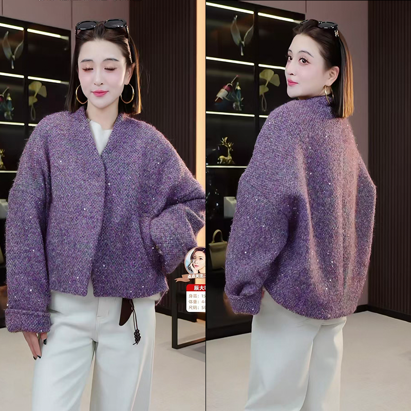 【辰大嗓严选】2025秋女新款厚版宽松亮片小香外套X55513