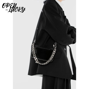 OPEN LUCKY小众链条腋下包女黑色中包简约百搭单肩斜挎包