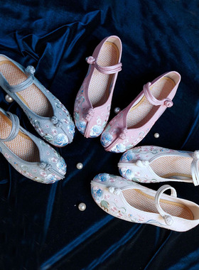 北京女绣花鞋平底牛筋底汉服民族风春秋单鞋中国风复古跳舞鞋软底