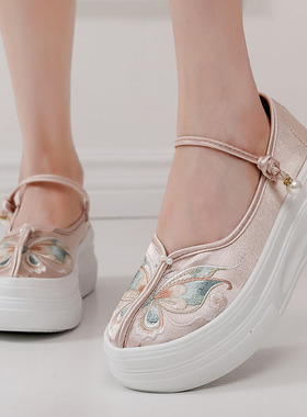 中式中国民族风绣花鞋女款古风2025新款厚底高跟汉服松糕单鞋成人