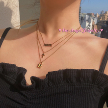 for angel / 钛钢镀14k金 英语字母AMORE十字架三层项链锁骨