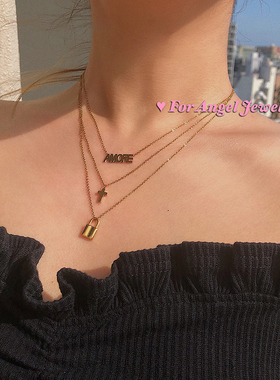 钛钢镀字母十字架项链forangel