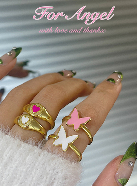 欧美少女蝴蝶爱心开口戒指